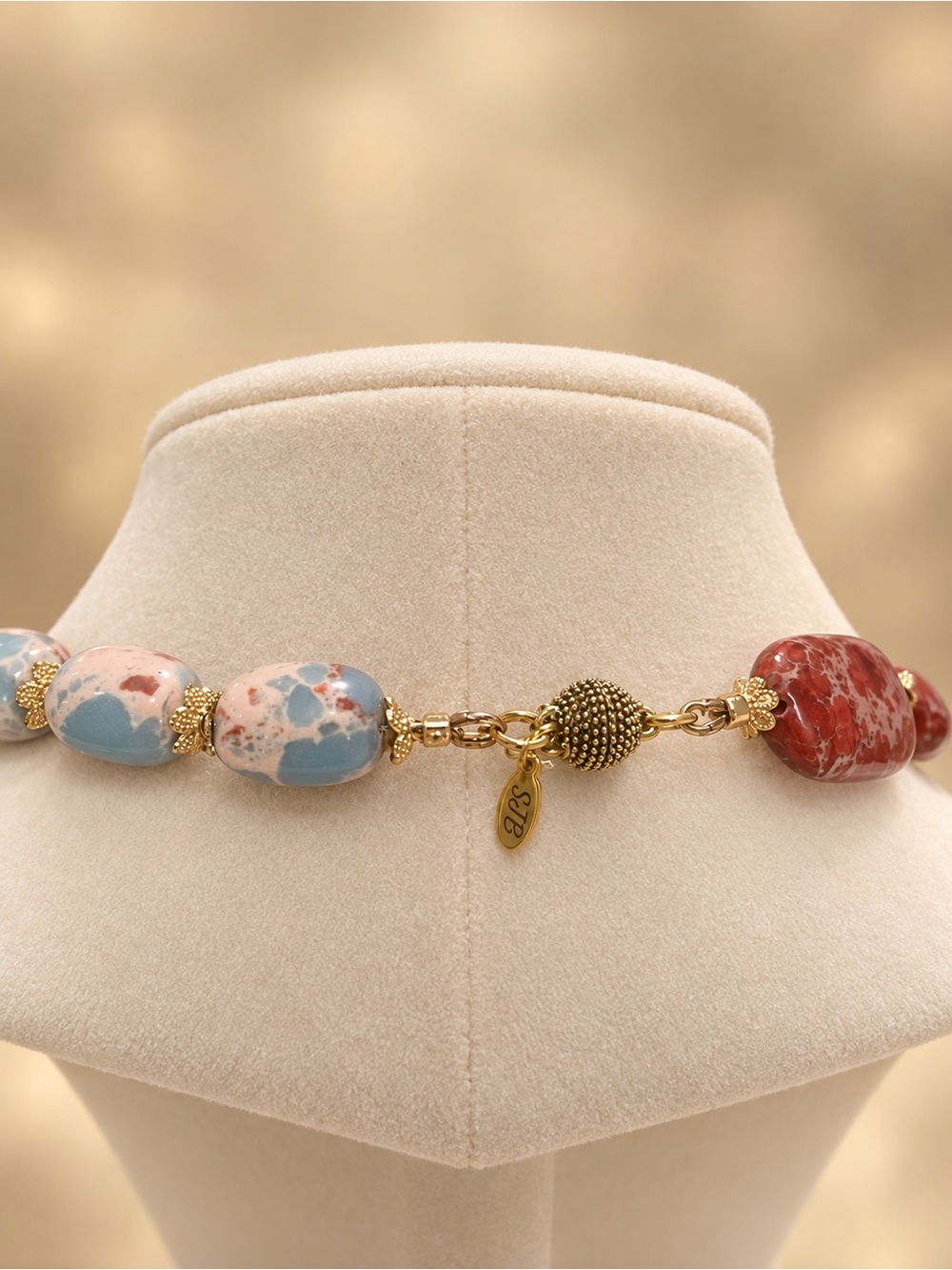 Asymmetrical Impression/Sea Sediment Jasper Necklace - Picture 3 of 4